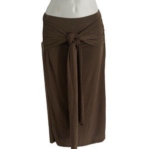 London Rose Women Straight Pencil Skirt Size L Brown Knit Elastic Waist Ties NWT